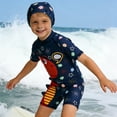 thumbnail image 6 of Boys Swim Shirt Toddler Boy Marine Animal Print Sun One-Piece Swimsuit with Swim Cap Rash Guard Long Sleeve Bathing Suit Kids Swimsuits One-Piece Swimsuit Boy with Zip swimming (Blue,L), 6 of 6