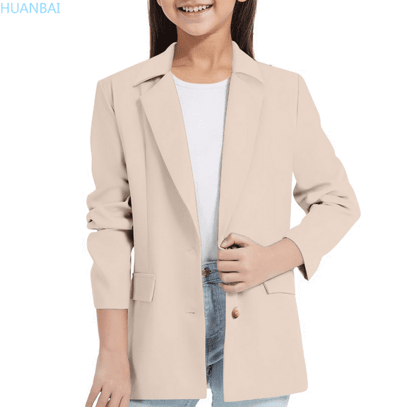 HUANBAI Girls Blazer Jacket with Inner Pocket Long Sleeve Notched Collar/Lapel Collar Open Front Casual Kids Blazers Suit 5-6 Years