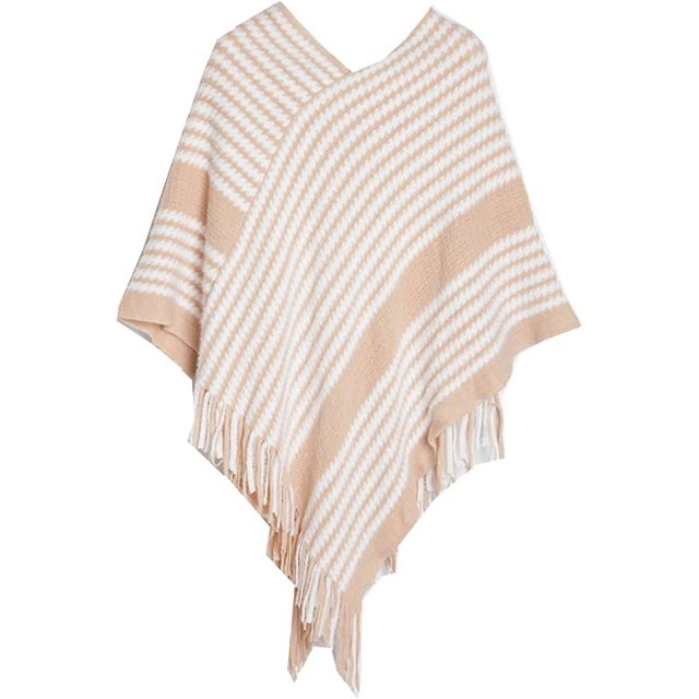 LinYooLi Wrap Shawl Poncho Cape for Women Oversized Stripe Knit Pashmina with Tassels Cold Weather