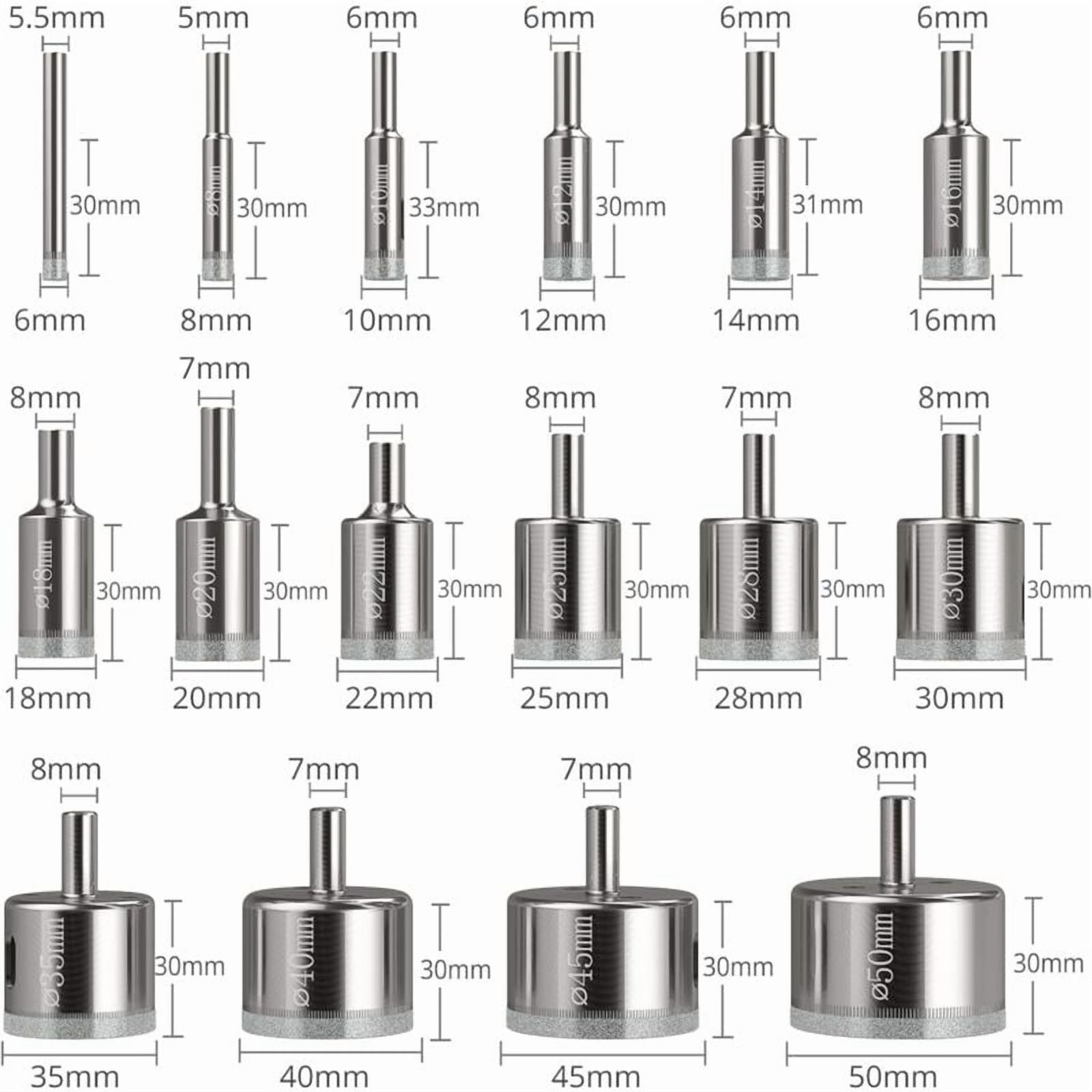 16pcs Hole Saws, Diamond Drill Bit Hole Saw 6-50mm Glass Drilling Tools Hole Saws Kit for Carbon Steel, Glass Drill, Ceramic, Porcelain, Tile, Marble