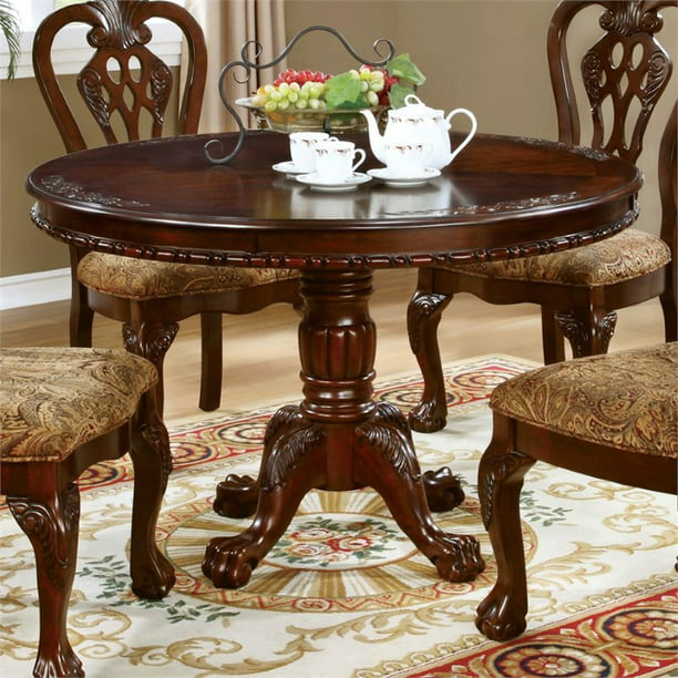Furniture Of America Wilson Traditional, Round Cherry Wood Dining Table And Chairs