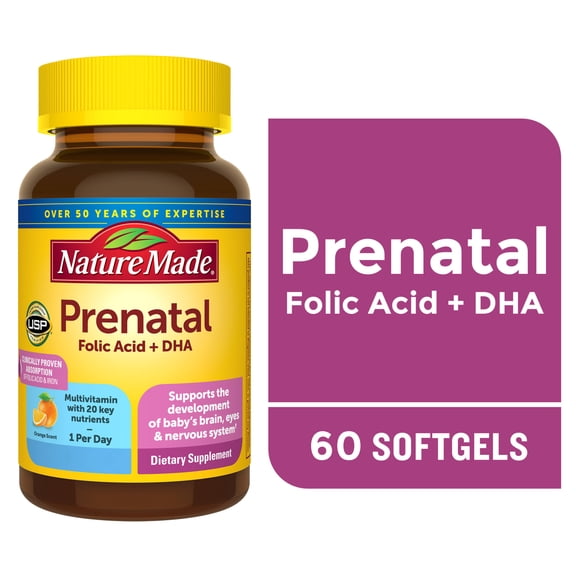 Nature Made Prenatal with Folic Acid   DHA Softgels, Prenatal Vitamin and Mineral Supplement, 60 Count