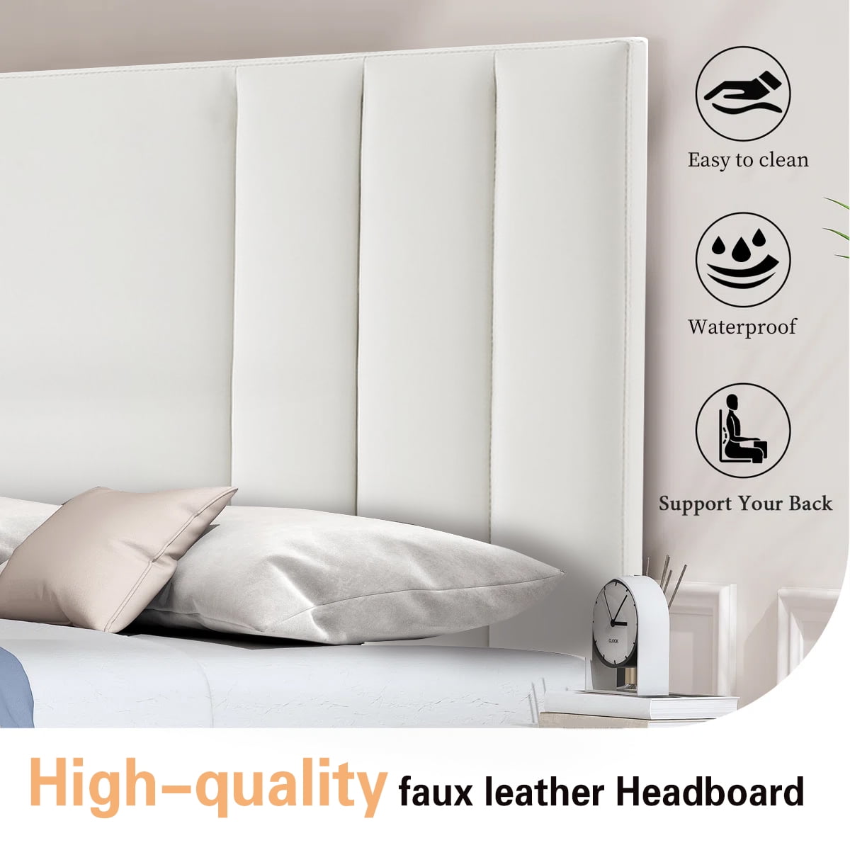 BRGMAUS QUEEN Size Platform Bed Frame with Upholstered Headboard, High-Quality Faux Leather Bed Frame with 12 Wood Slats & Center Support Leg, Adjustable Headboard, Waterproof Easy Clean