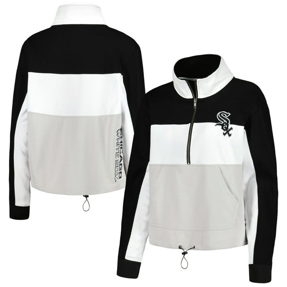 Women's The Wild Collective Black/White Chicago White Sox Women's Colorblock 1/4 Zip Jacket