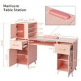 thumbnail image 3 of Manicure Table Nail Desk for Nail Tech with Glass Top & Wrist Rest, Beauty Salon Nail Workstation with  w/3 Side Cabinet+2 Drawers+1 Open Drawer, BarberPub Salon Storage Equipment, Pink, 3 of 9
