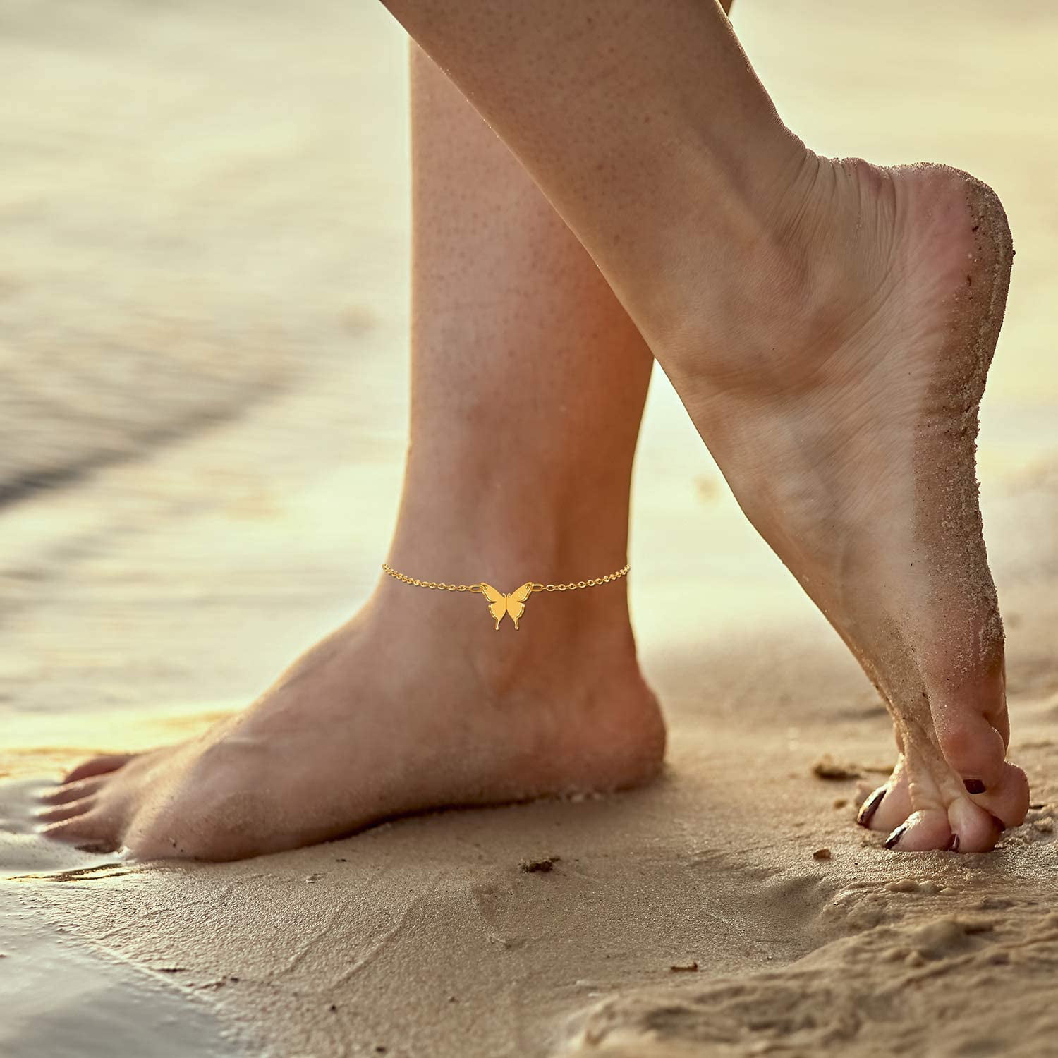 Butterfly Anklet Dainty 18K Real Gold Ankle Jewelry Personalized