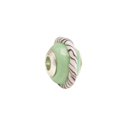 Large Lampwork Bead Jade Beauty With Stripe Ring Large Hole Beads Murano Lampwork European Glass Crystal Charms Beads Spacers Fit Pandora Troll Chamilia Carlo Biagi Zable Snake Chain Charm Bracelets 11.5x17.5mm 4pcs ()