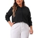 thumbnail image 1 of Camisas de mujer de talla grande GRACE & GRANDEUR, con botones, de algodón, cuello de pie, de manga larga, formales, de color sólido, blusas, tops, 2X, negro, 1 of 1
