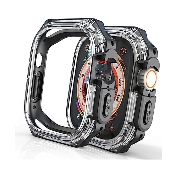 49mm Armor Case Fit for Apple Watch Ultra 3/2/1 49mm Case, Soft Matte Bumper Hard Transparent Bezel, Heavy Duty Protective Cover Military-Grade Shockproof Bumper for iWatch 49mm Accessories - Black