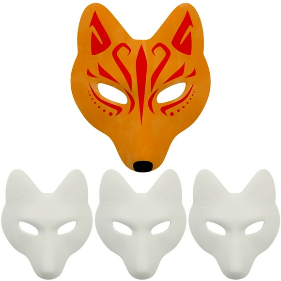 KAKOWELY 4 máscaras de zorro en blanco para hacer tú mismo, pintadas a mano, para fiestas, mascaradas, accesorios de cosplay.