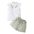 thumbnail image 1 of Odeerbi 2-8 Años Niñas Trajes de Verano Camisetas de Tirantes de Algodón Con Volantes Bordados Pantalones Cortos Conjunto de Dos Piezas Sin Mangas, 1 of 8