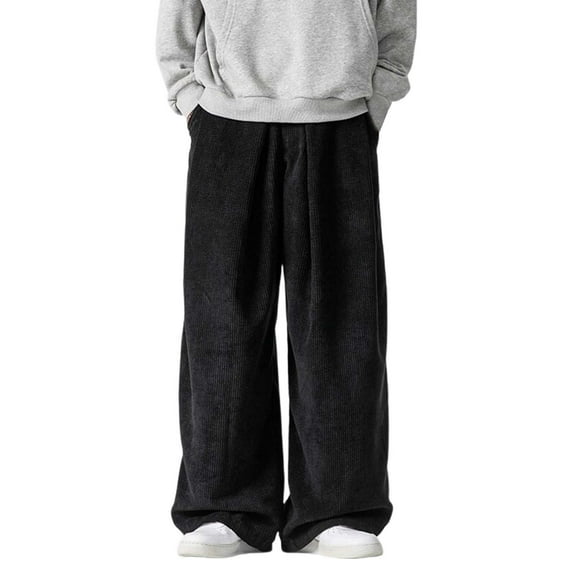 OSOLU Solid Color Spring 2025 Men's Plus Size Retro Corduroy Casual Pants Straight Leg Wide Leg Pants Trousers Everyday Comfort Versatile Bottoms