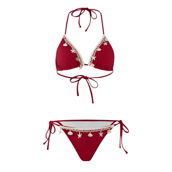 ZQUUVOU Women's Bikini Set Tummy Control Casual Bikini Swimsuit (Burgundy,S)