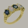 thumbnail image 2 of LBG British Made 14k Yellow Gold Natural Sapphire & Opal Womens Eternity Ring - 33 size options - Size 4.5, 2 of 8