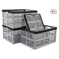 42 Liter, 4 Pack Collapsible Plastic Storage Crates, Folding Crate Storage