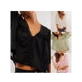 thumbnail image 4 of Women Ruffles Lace Shirts Buttons Short Sleeve Blouses Summer Fashion Loose Casual Tops Streetwear, 4 of 9