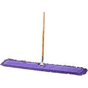 Commercial Dust Mop & Floor Sweeper, 48 in. Dust Mop for Hardwood Floors, Reusable Dust Mop Head, Wooden Broom Handle, Industrial Dry Mop for Floor Cleaning and Janitorial Supplies, Purple