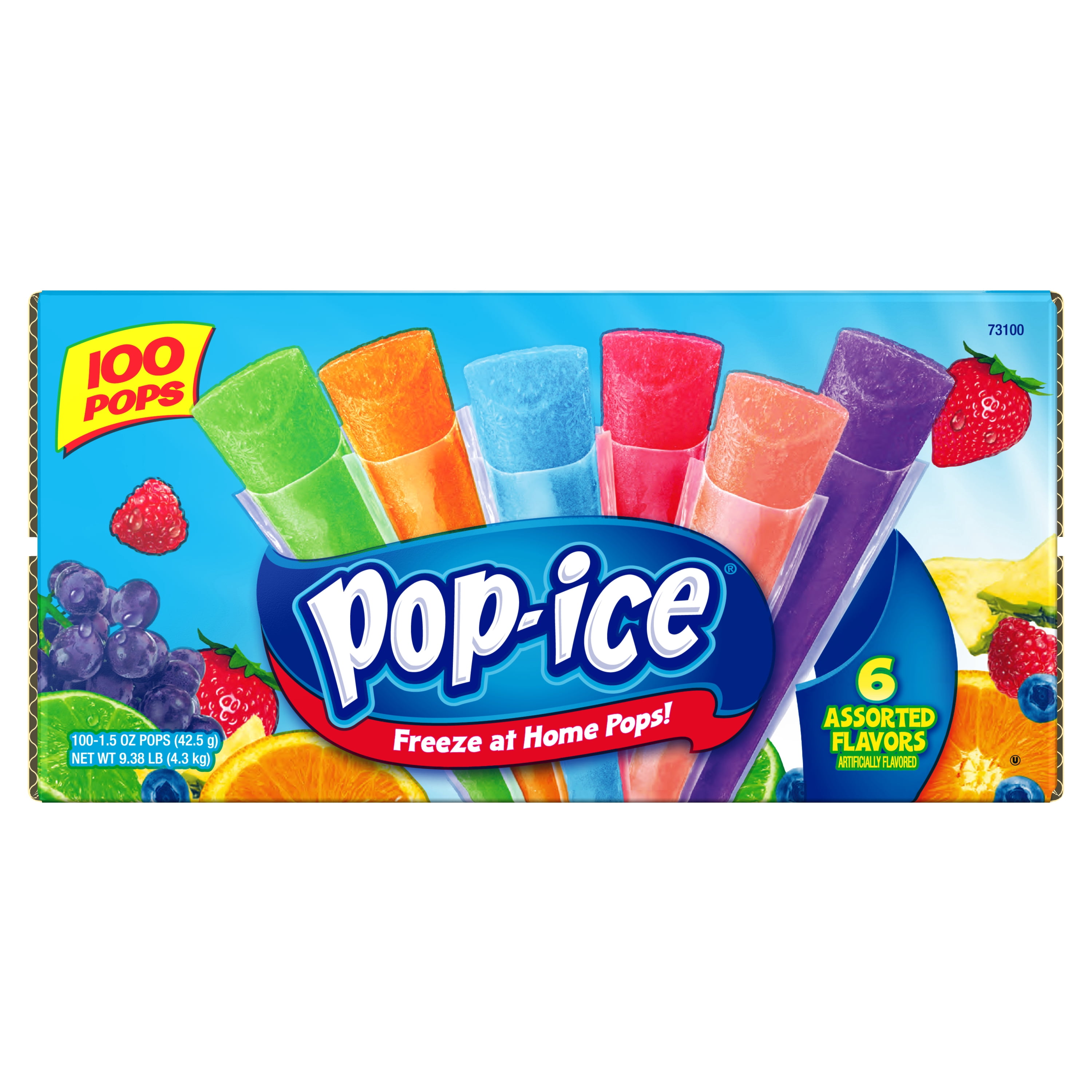 Pop-Ice 6 Fruity Flavors Giant Freeze Pops, 1.5 Oz., 100 Count