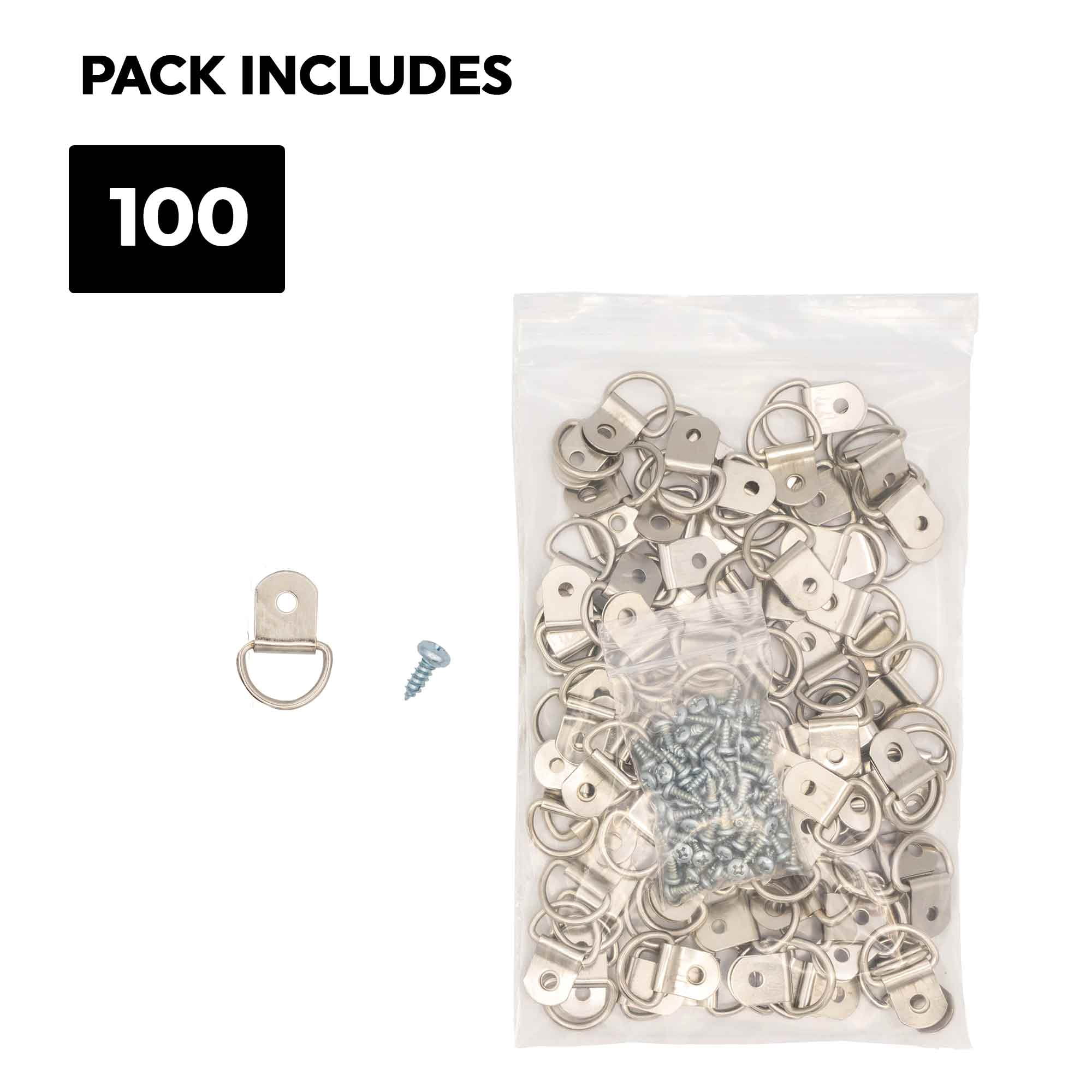 Lot Of 100 Picture Frame Hanging D Ring Single Np Nickel Plated With Screws
