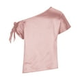 thumbnail image 5 of JGGSPWM Women's Satin Blouse Elegant Tie Shoulder Asymmetrical Neck Casual Summer Silk Tops Pink L, 5 of 6