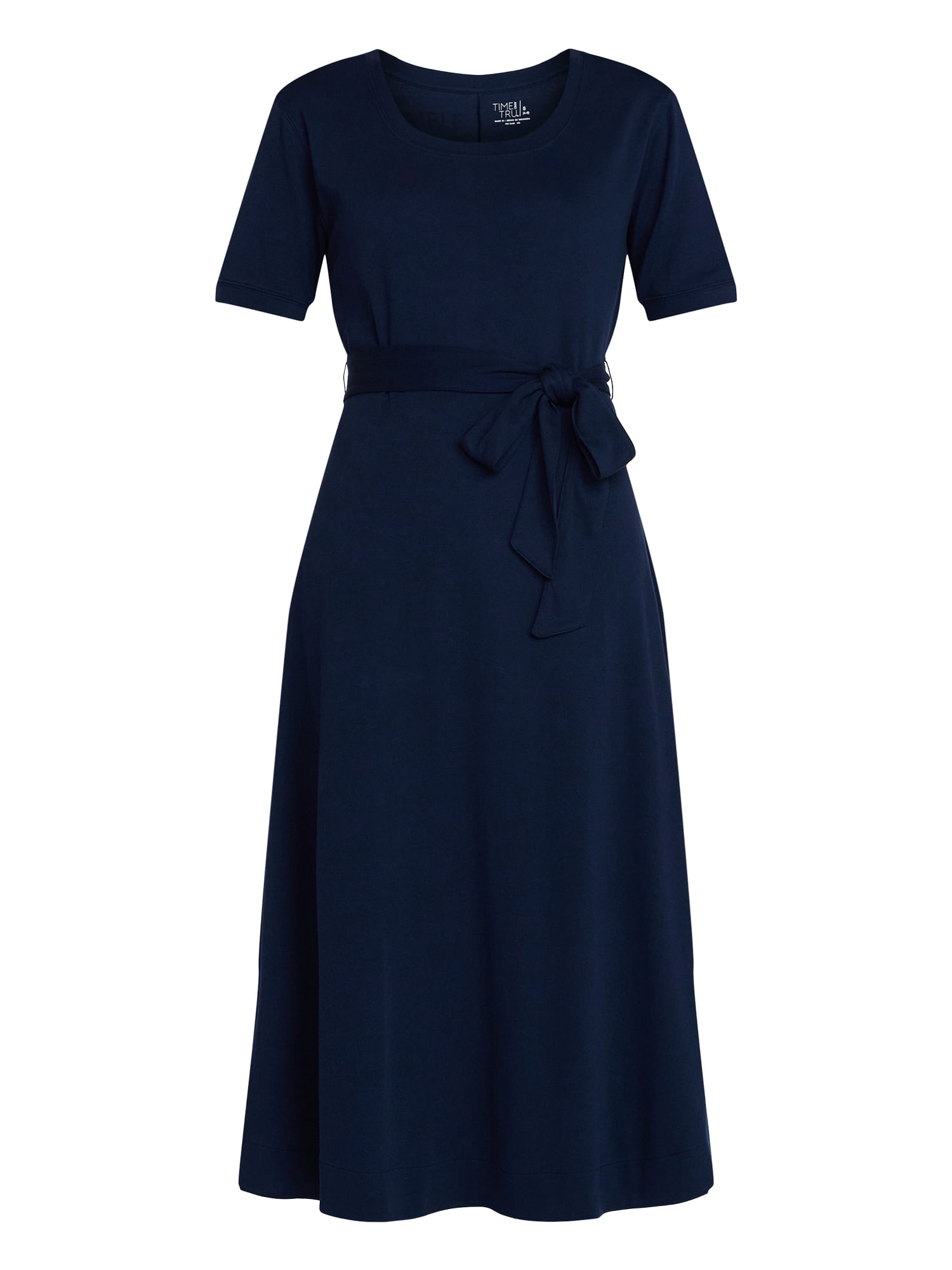 Time and Tru Women's Knit Midi Dress with Tie Belt, Sizes XS-XXXL