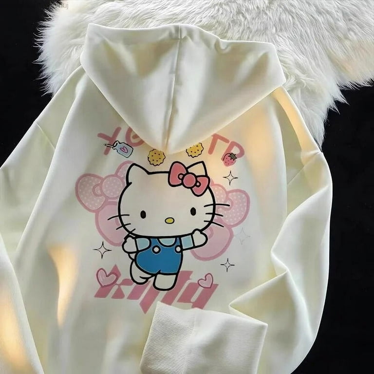 Sanrio Hello Kitty Zip Up Black Hoodie Female New Oversize Sanrio Hello Kitty Zip Up Black Hoodie Female New Oversize