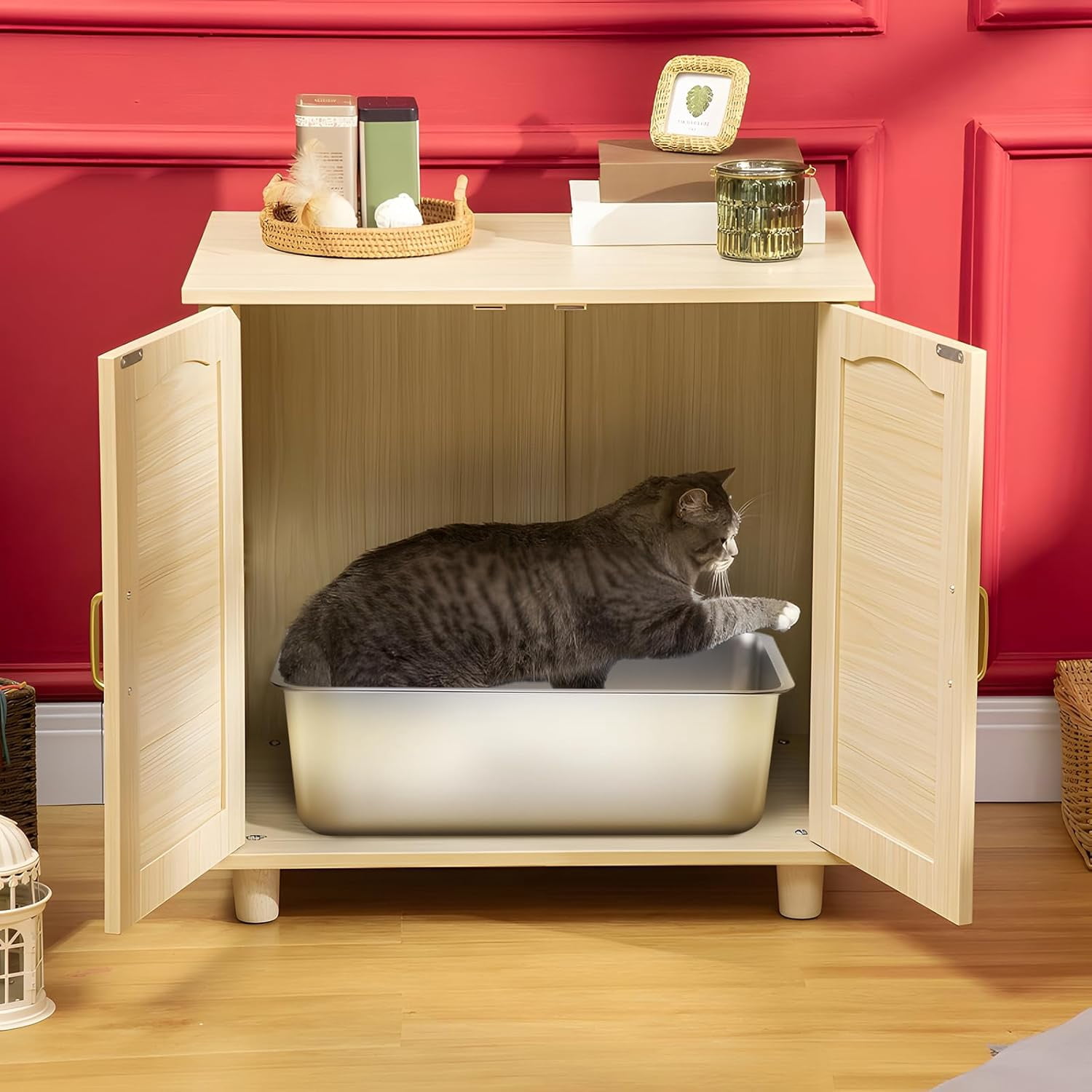 Stainless Steel Litter Box, High Sided Large Metal Cat Litter Boxes Easy Clean, Non Stick and No Smell, Suitable for Adult Cats/Kitty 17.8"L x 13.8"W x 4"H