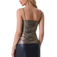 thumbnail image 3 of INSPIRE CHIC Women's Christmas Shiny Party Holographic Sleeveless Slim Fit Metallic Cami Top XL Coffee, 3 of 6