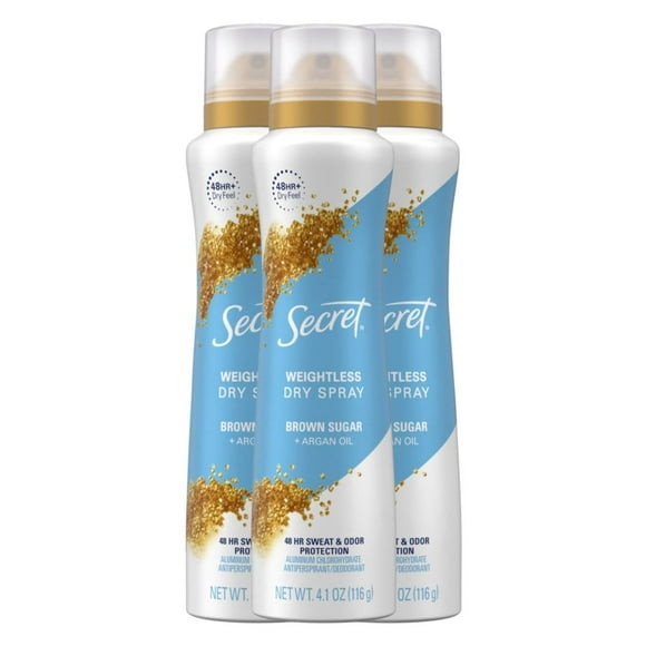 Secret Dry Spray Antiperspirant Deodorant for Women, 48hr Weightless Sweat & Odor Protection, Gentle on Skin, Brown Sugar Scent, 4.1 oz (Pack of 3)