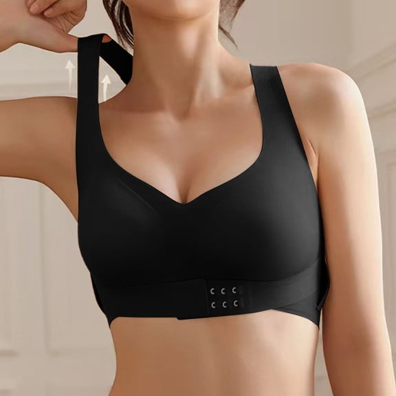 Posture Correction Bra Seamless Comfort Support Lift Shaping Sports Underwire Full Coverage Breathable Vest Style Everyday Wear, 34, Black