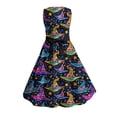 thumbnail image 5 of Girls' Halloween Zip Dress Spooky Tree Bat Print Sleeveless Round Neck Satin Bow Belt Flared Swing Skirt Kids Party Costume for Girls 4-14Y, Halloween Costumes for Girls Multicolor e 7 Years, 5 of 9