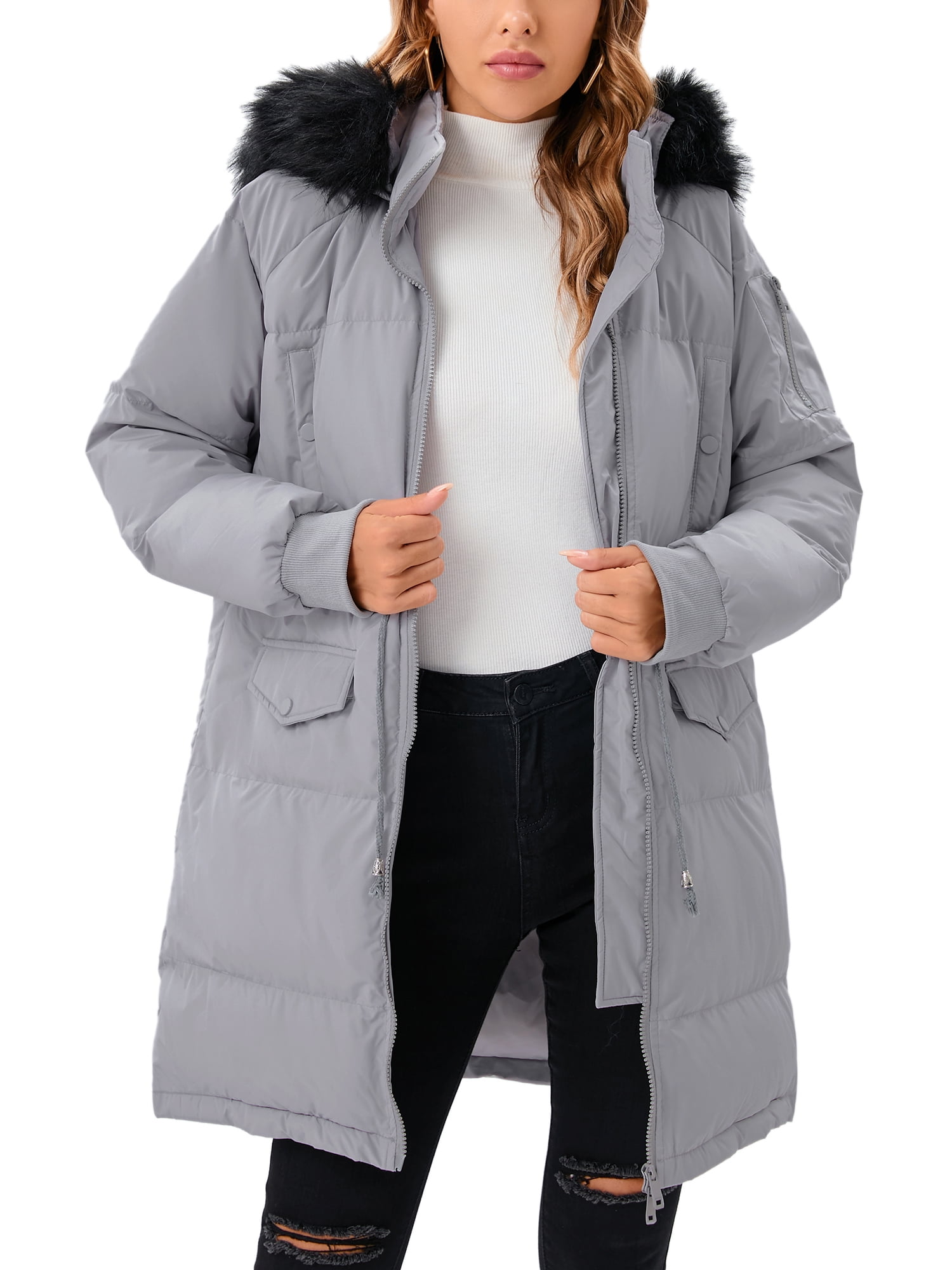 Retningslinier Bevise skak FOCUSSEXY Women's Down Hooded Duffle Jacket Outerwear Warm Down Puffer  Jacket Long Coat Women's Down Jacket Plus Size, Black/ Light Grey -  Walmart.com