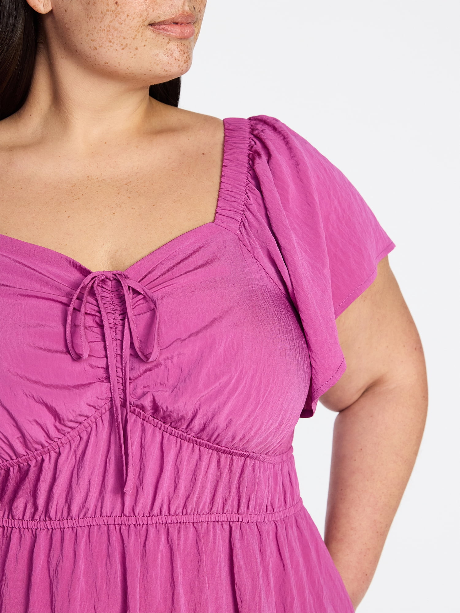 Terra & Sky Women's Plus Size Sweetheart Maxi Dress with Flutter Sleeves, Sizes 0X-5X