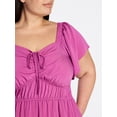 thumbnail image 4 of Terra & Sky Women's Plus Size Sweetheart Maxi Dress with Flutter Sleeves, Sizes 0X-5X, 4 of 4