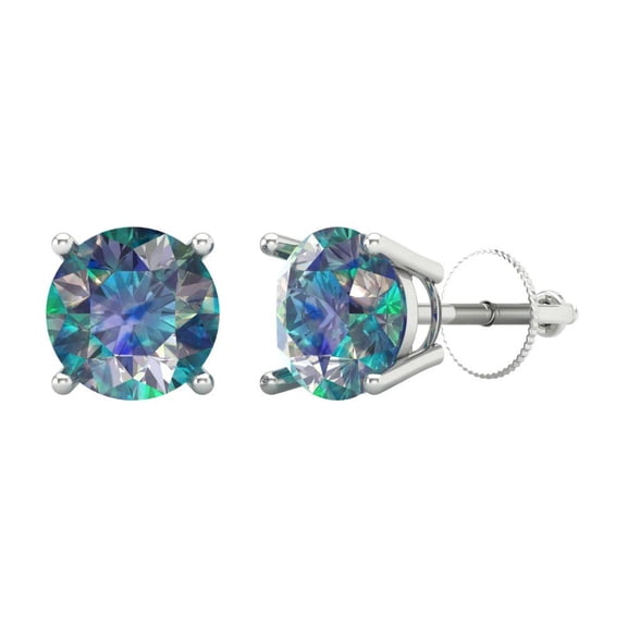 Clara Pucci 3Ct Synthetic Blue Moissanite Round Cut VVS1 Screw Back Stud 18k Solid hypoallergenic Gold Designer Earrings For April