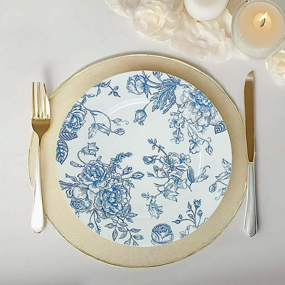 BalsaCircle 6 Round 13 in Blue Plastic Charger Plates Floral French Toile Pattern Party Events Decorations