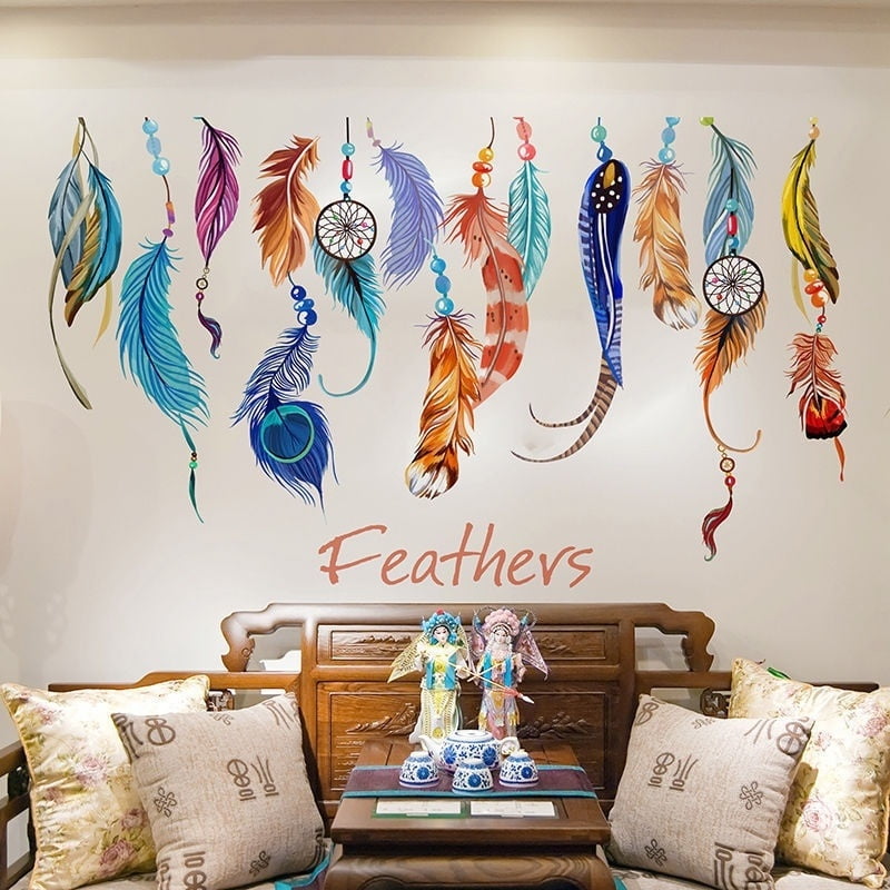 Feather Flower Dream Catcher Wall Sticker Kids Nursery Decal Home Decor Art Gift 
