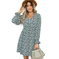 thumbnail image 2 of hirigin Women Dress, Long Sleeve V Neck Floral Print Casual Party Club Street Spring Fall Dress, 2 of 9