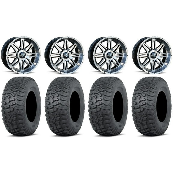 MSA Vibe 14" Wheels Dark Tint 28" Terra Hook Tires Can-Am Commander Maverick Renegade Outlander Defender