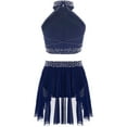 thumbnail image 2 of YONGHS Girls Sleeveless Halter Vest and Ruched Irregular Skirt Lyrical Contemporary Dance Costume Navy Blue 16, 2 of 5