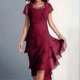 thumbnail image 3 of Women Elegant Dress O-Neck Beaded Decor Short Sleeve Midi Dress Layered Cake Hem Flowy Dress Party Wedding Guest Dress, 3 of 4