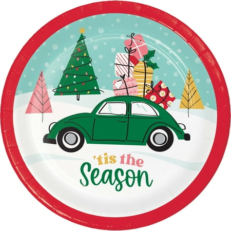 Creative Converting Vintage Christmas Cars Paper Dessert Plates, 24 ct