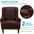 thumbnail image 6 of 2-Pieces Elastic Wing Chair Slipcover Universal Arm Wingback Cover Furniture Protector Stretch Sofa Slipcovers for Living Room, Brown, 6 of 8