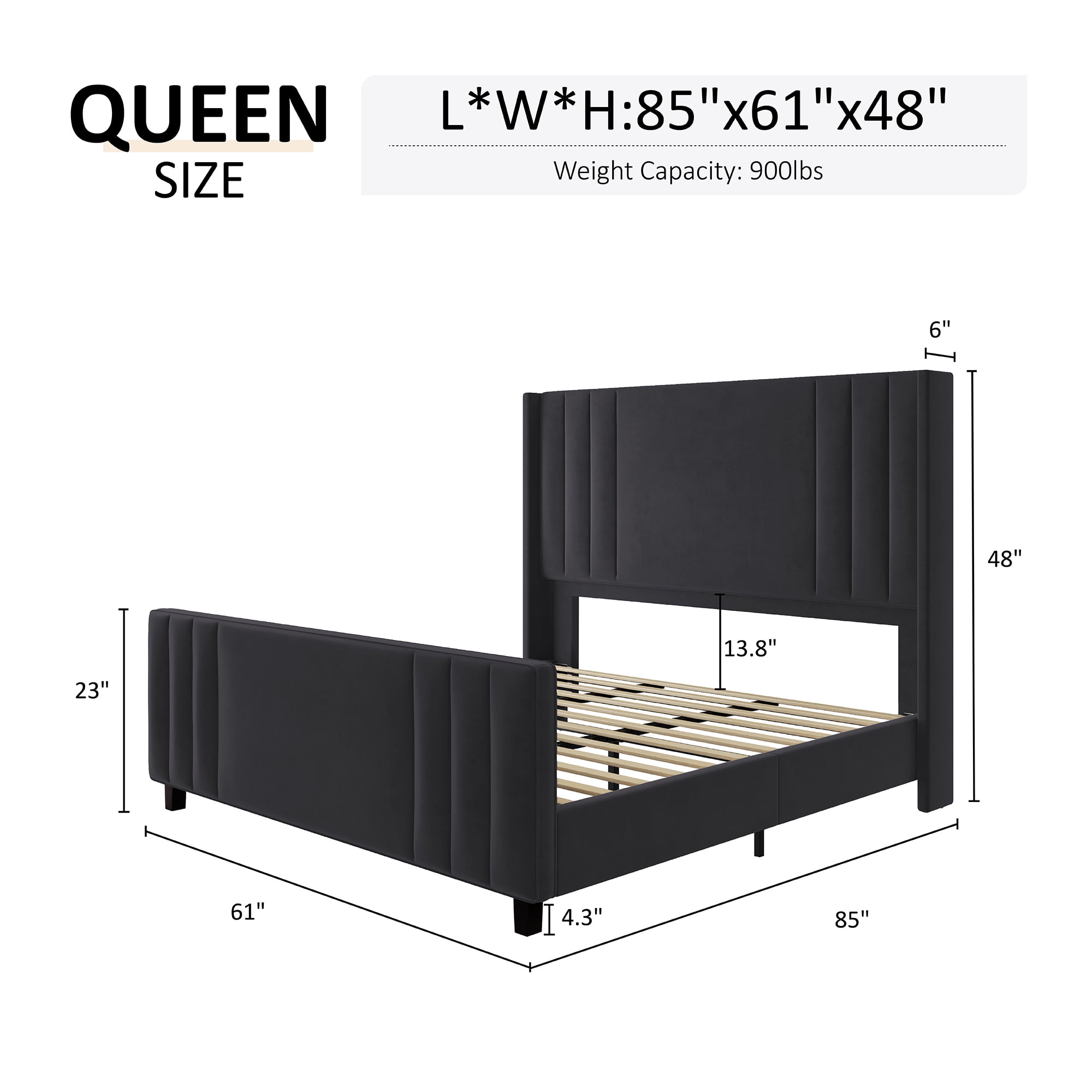 Amerlife Queen Size Bed Frame with Velvet Upholstery, Tufted Headboard and Footboard, Black