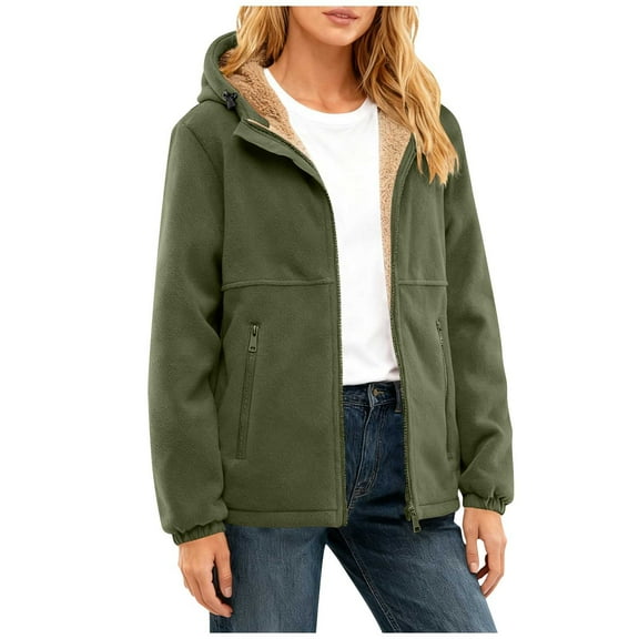 Womens Sherpa Lined Hoodie Thermal Full Zip Fleece Hoodie Winter Warm Jackets Trendy Hooded Long Sleeve Outfits (L, Army Green)