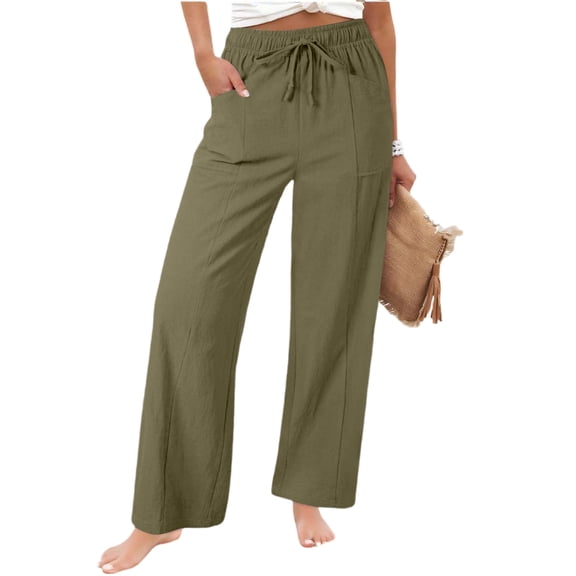 YIFUNIN Women's Casual Solid Color Loose Pants with Pockets, Fashion Comfort Trousers for Daily Outfits, Relaxed Fit Streetwear Style,Army Green L