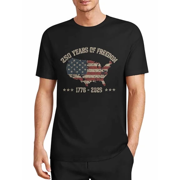 USPEED Vintage Distressed USA Map American Flag Graphic T-Shirt, 250 Years of Freedom 1776-2026 Patriotic Short Sleeve Crewneck Tee, National Independence Day Casual Top for Men Women