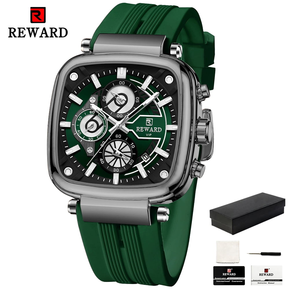 Square Watches for Men  Silicone Chronograph Fashion Sports Watch Luminous Waterproof Casual Wrist Watches Blue Red White