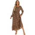 thumbnail image 3 of Women Spring Autumn French Style Chiffon Loose Slimming Long-Sleeved Round-Neck Printed Dress, 3 of 7