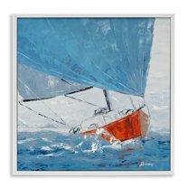 Stupell Industries Crashing Waves Against Boat Nautical & Beach Painting White Framed Art Print Wall Art, 17 x 17
